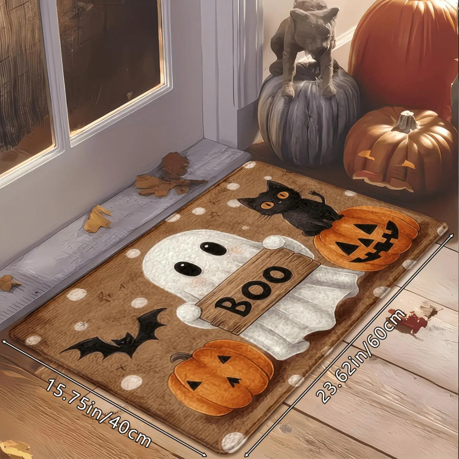 Flannel Floor Mat Halloween Ghost Doormat Washable Non Slip Entry Mat For Porch Kitchen Bathroom Outdoor Soft Plush Cozy Absorbent Anti Skid Rug