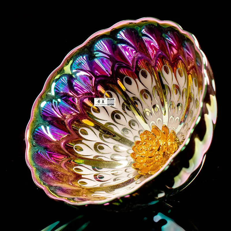 Colorful Gold-Plated Kiln-Change Gold Lotus Tea Cup Handmade Gilded Tea Cup Home Gift Tea Ware Unique Kiln Treasure Single Cup