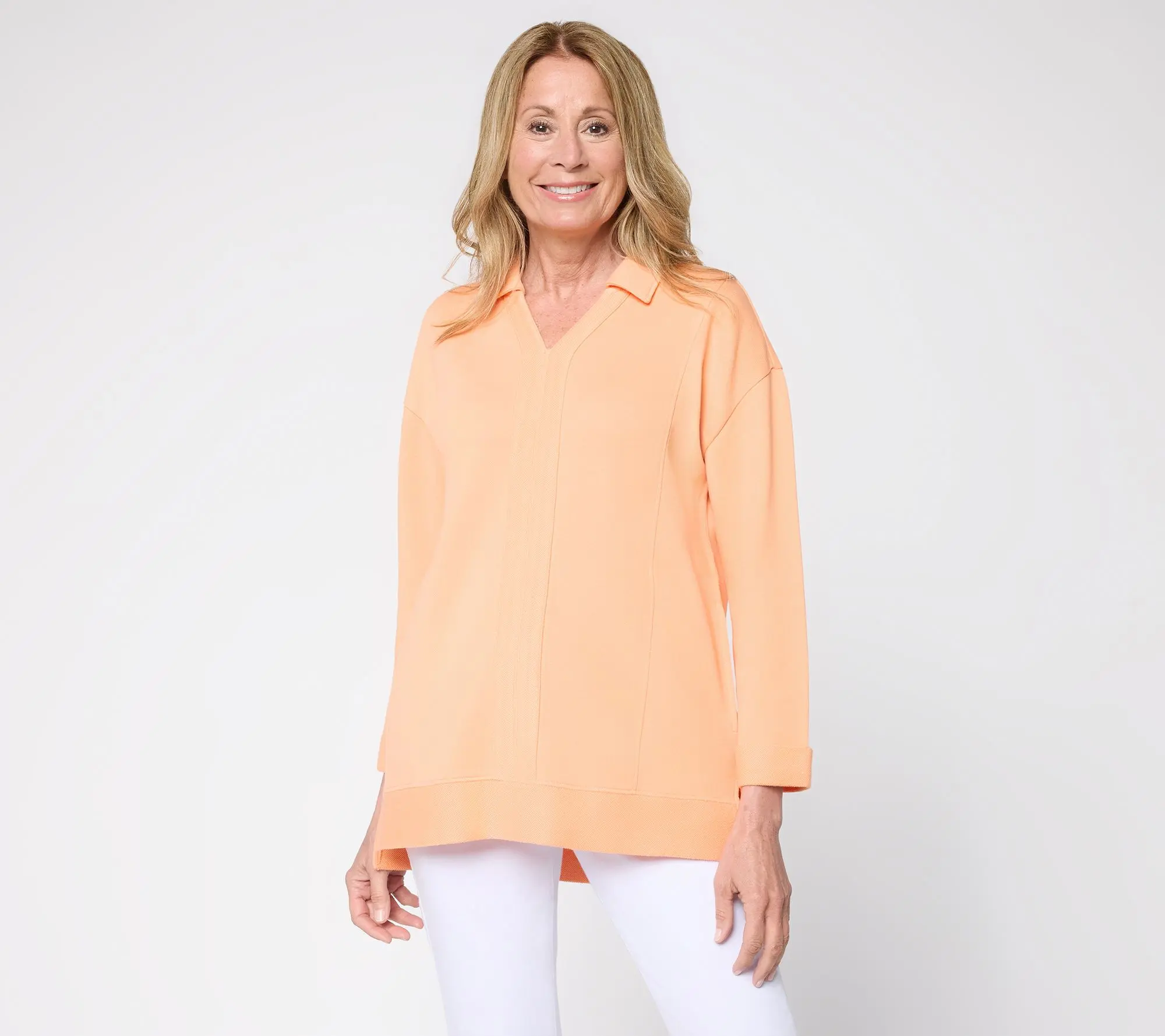 Denim & Co. Beach Regular Tideline Terry Split Neck Tunic