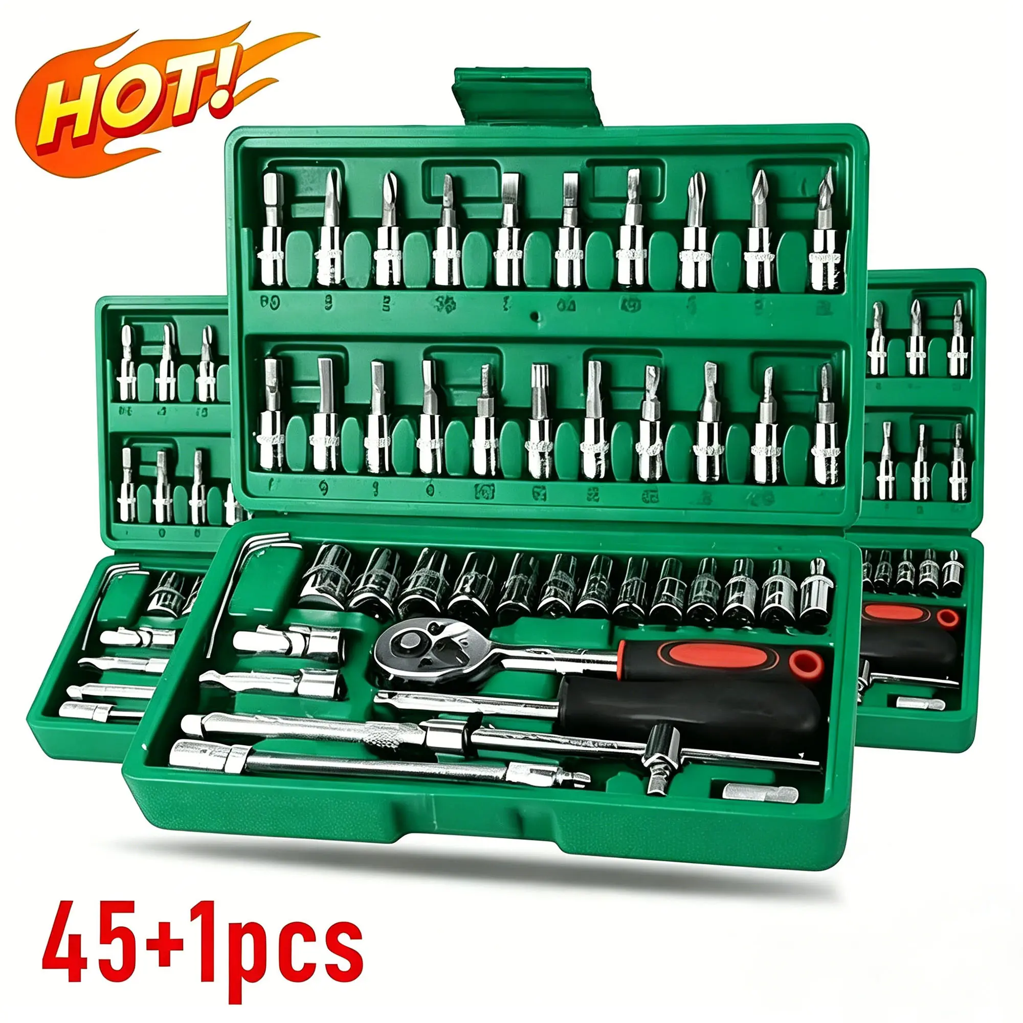 46/53 Pieces 1/4 inch Drive Socket Ratchet Wrench Tool Set, CR-V&S2, 4-14MM, Torx&Hex Bit Socket Set and Extension Bar for Auto Repairing and Household, with Storage Case Heavy Duty Hardware,#TikTokShopBacktoSchool#Black Friday holiday warm-up