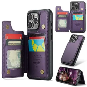 Suitable for iPhone 11, 12, 13, 14, 15, 16, 17 Pro Max, 17 Air Pro Max wallet protection case (with card clip, RFID recognition, credit card slot, tripod, shock-absorbing protection case, shockproof, women's, men's, purple)