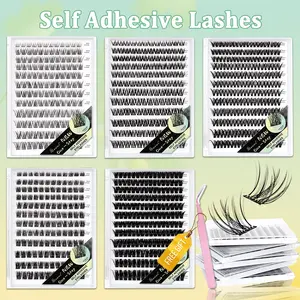 One Step | 5-pack Pre Glued Eyelashes, 40D/ 100D/ Wispy/ Volume/ Natural Look, 8-16mm, No Glue Needed Press On Lashes, Self Adhesive Eyelashes, Ultra-Thin & Lightweight,  Invisible Strip Tape, Longer Lasting, No Sticky Residue, Easy Apply for Beginners
