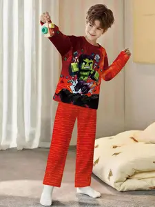 Hulk Breaking Boundaries 2-piece set for boys: long-sleeved pajamas and long sleep pants with digital printing on red background pixels, made of flame-retardant fabric. A fashionable, trendy, casual, comfortable and soft pajama set, suitable for sleeping