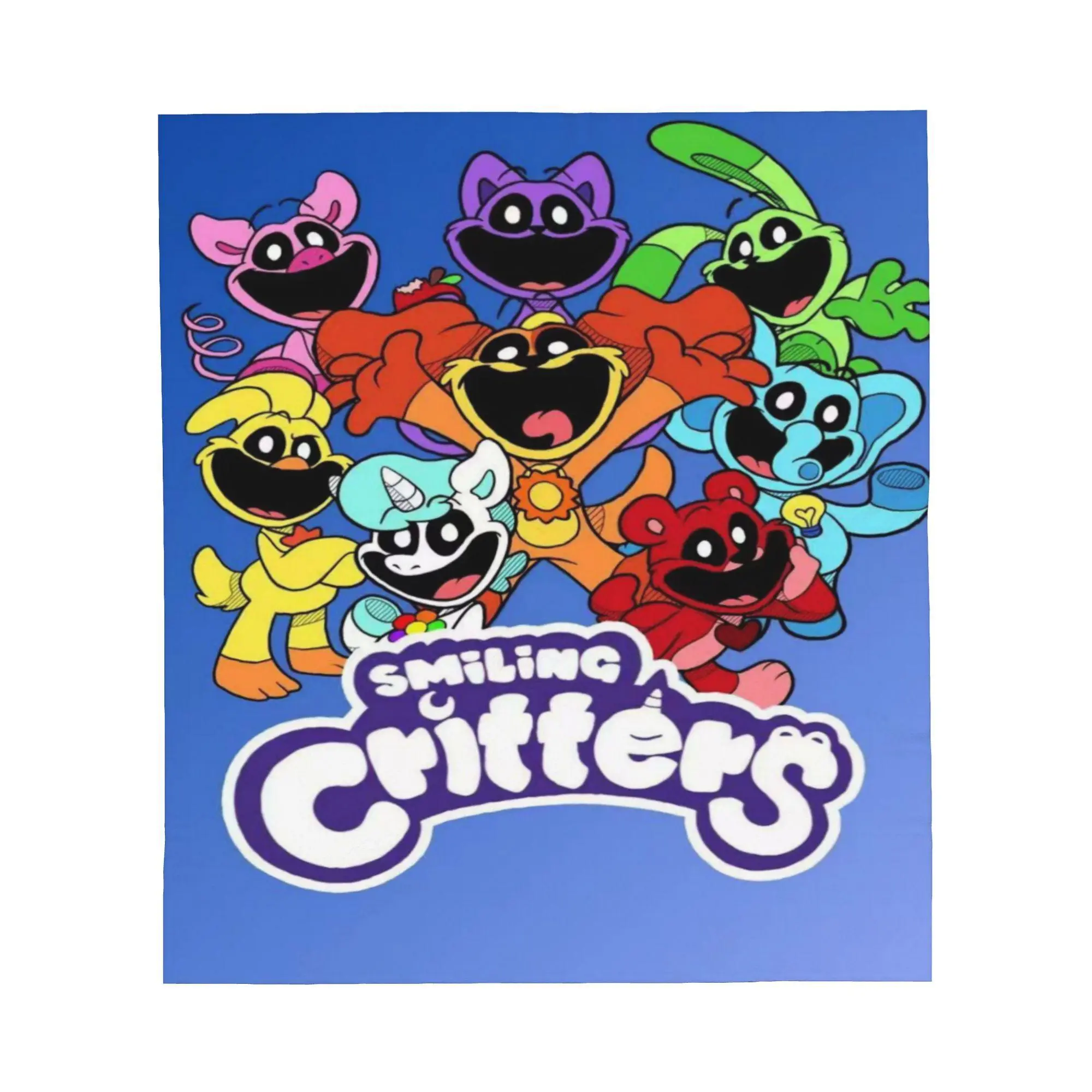 Smiling Critters Poppy Playtime All Characters Collage Flannel Fleece Throw Blanket, Colorful Cartoon Game Character Print Soft Warm Bed Couch Blanket, Multiple Sizes Available, Ships From USA For Smiling Critters Fans & Kids