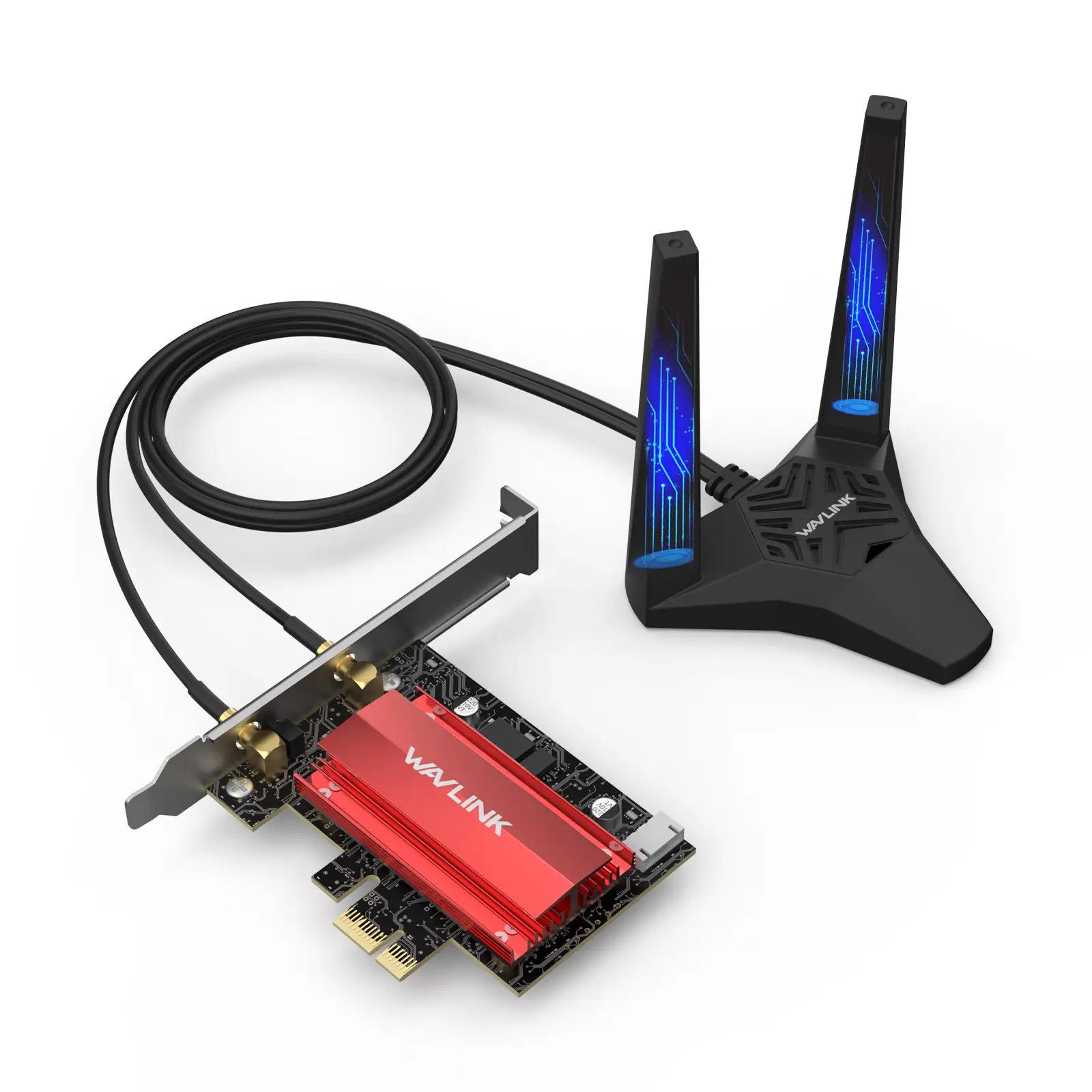 WAVLINK BE8800 PCI Express Wi-Fi 7 Wireless Adapter for Intel Motherboard Desktops, 8800Mbps Tri-Band BE200 Card, Bluetooth 5.4, MU-MIMO, WPA3, 2 Antennas, Magnetized Base, Windows 11/10(64bit), Wider Coverage
