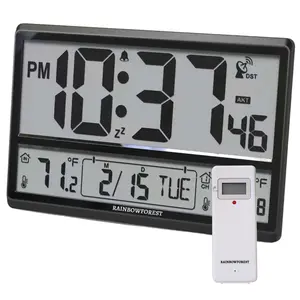 Rainbowforest Atomic Clock 17" Numbers Never Needs Setting Indoor Outdoor Temperature with Wireless Sensor Battery Powered for Office Kitchen Living Room Bedroom