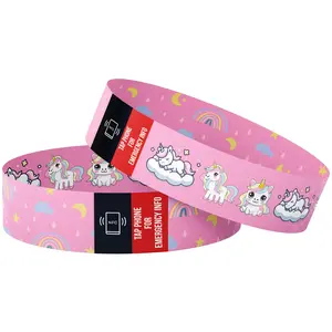 Children Smart ID Wristband providing instant access to emergency contacts, allergies, and medical info with a quick smartphone tap, no apps needed!