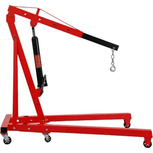 GAOMON 2 Ton Red Hydraulic Engine Hoist, Heavy Duty Foldable Cherry Picker with 6 Swivel Casters & 4 Adjustable Boom, Garage Shop Crane for Truck SUV Engine Removal
