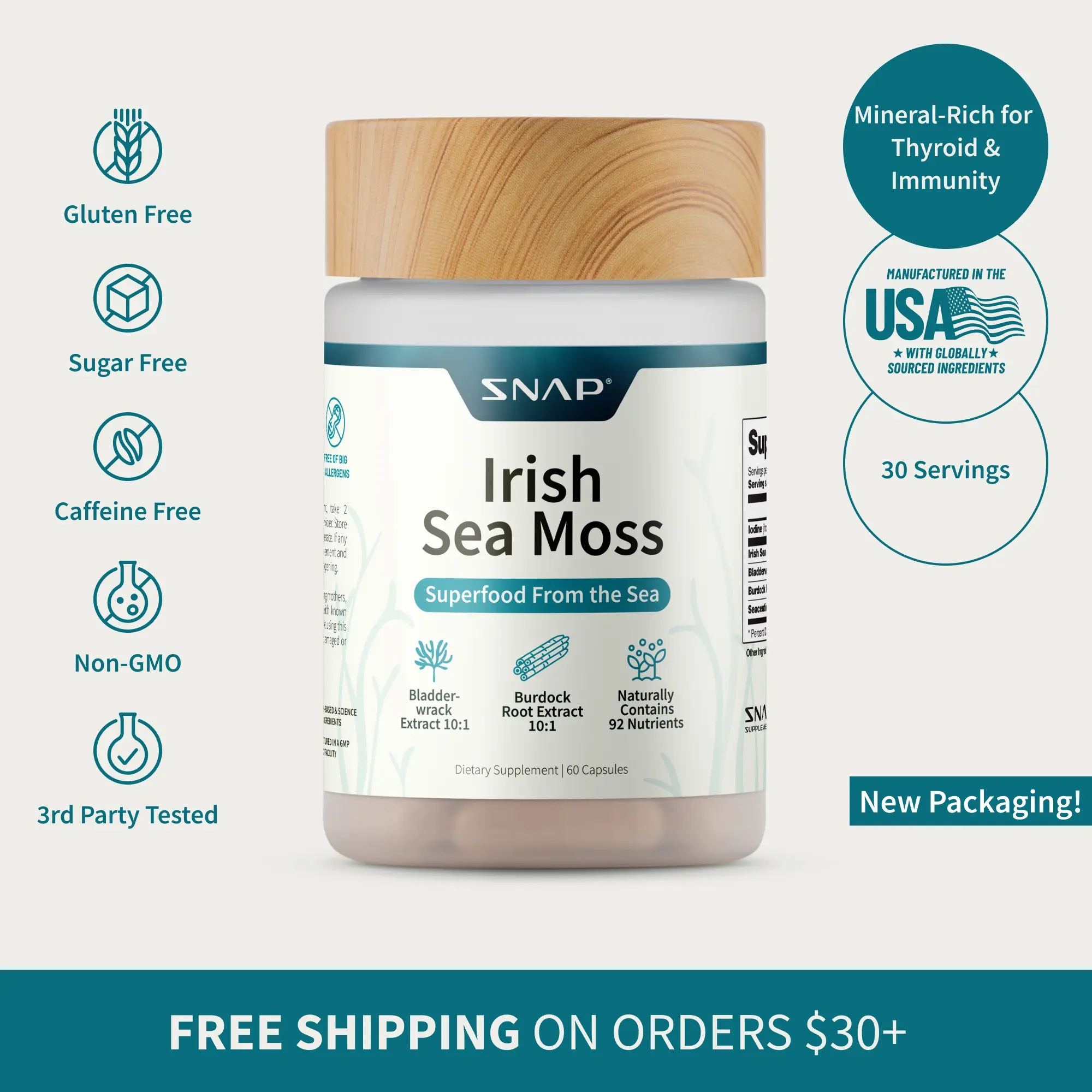 Snap - Irish Sea Moss - Sea Moss Supplement For Immunity, Digestion, Energy & Skin Tone Support - Natural Sea Moss Capsules
