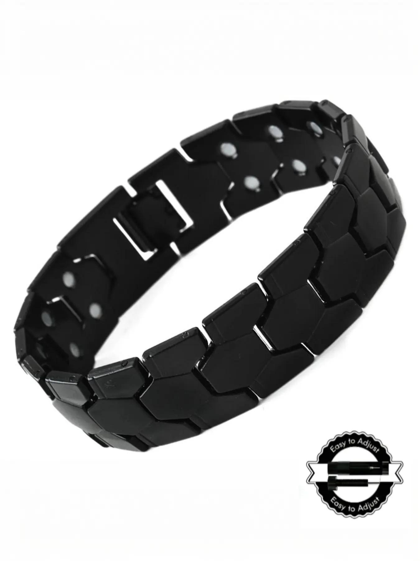 Copper-colored hexagonal bracelet, wide double-row magnetic bracelet with four-in-one magnets, detachable men's bracelet, includes adjuster, a perfect gift.