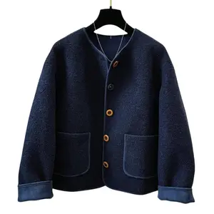 Lady's Korean-Style Unique Temperament Round Neck Short Jacket, Autumn-Winter Women's Loose Casual Coat, Versatile Outerwear Tops