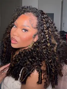 Tuneful P1B/30 Burmese Curly Half Wig Human Hair Glueless Wigs Human Hair 180 Density 3 In 1 Drawstring Seamless Flip Over Curly Half Wigs for Black Women Beginner Friendly