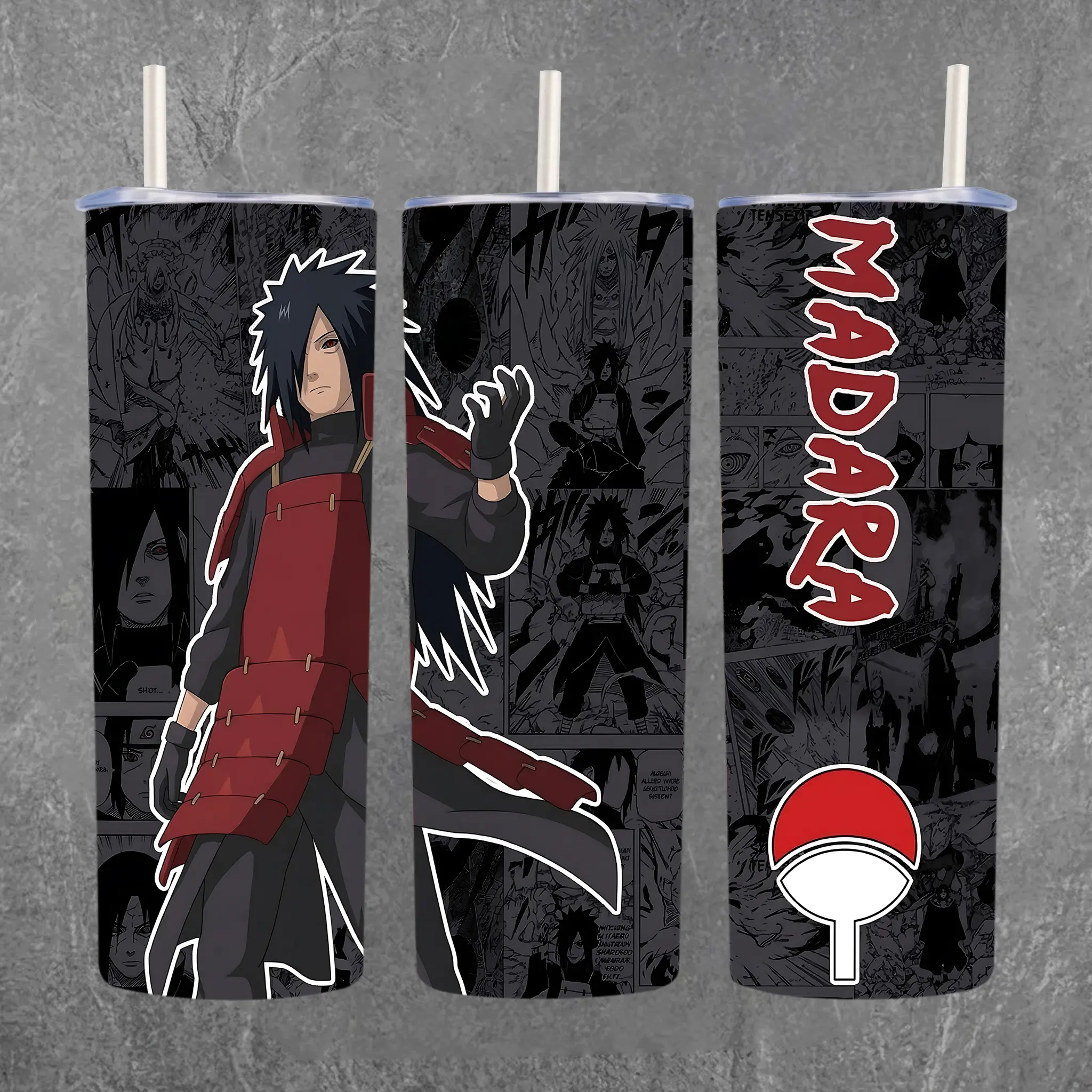 Madara Uchiha Anime Tumbler 20oz, Naruto Stainless Steel Travel Mug, Manga Insulated Cup With Handle & Straw, Gift For Anime Fans