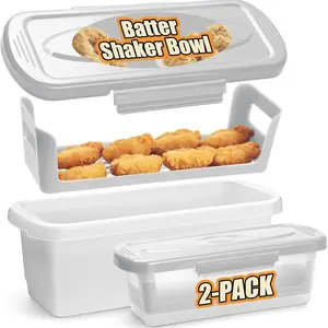 FLYBOK Batter Bowl with Lid, 2-Pack Fish Batter Shaker, Better Breader Shaker Bowl with Breading Shaker Tray, Batter Bowl with Lids Shaker for Frying Chicken Wings Fish Onion Rings Veggies