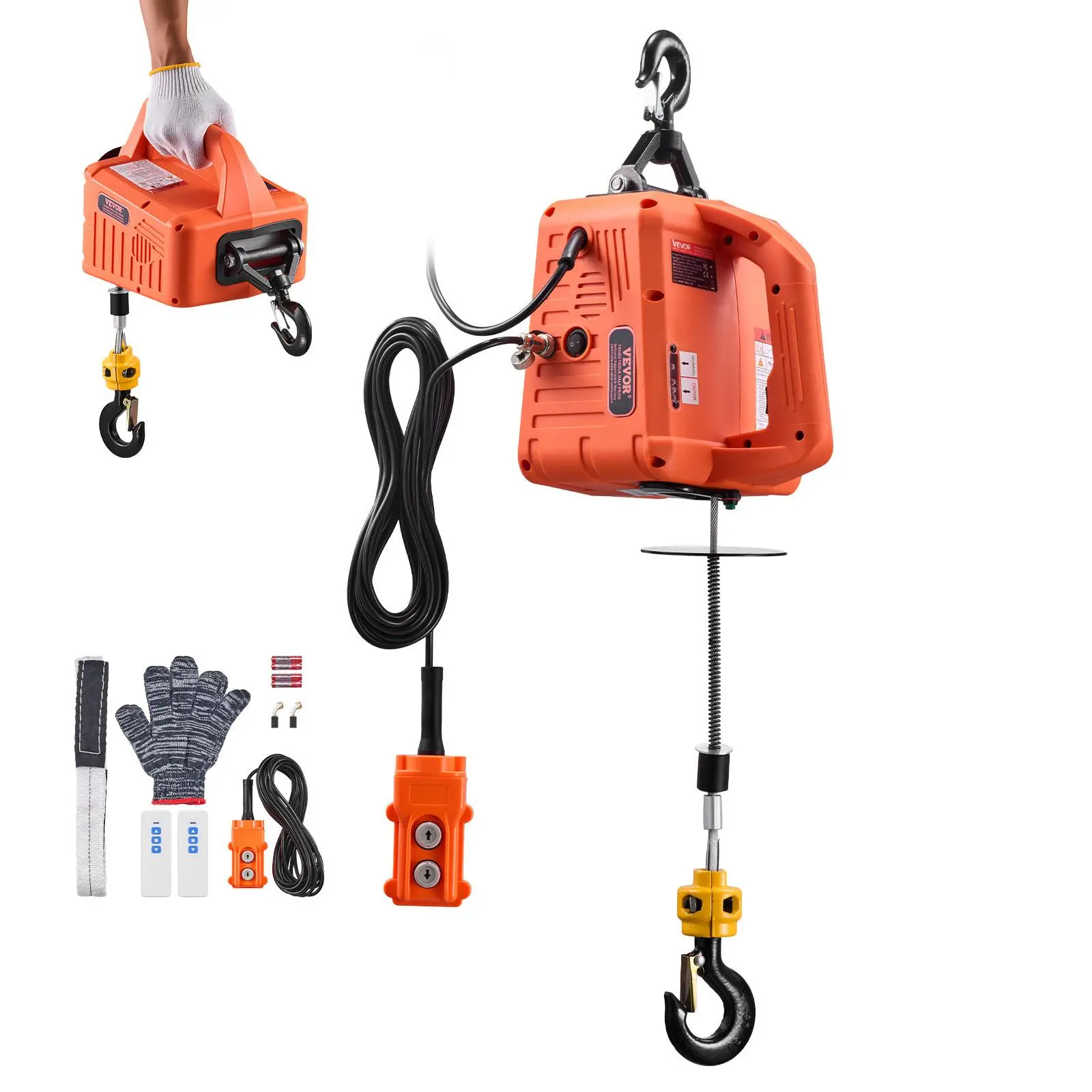 【summerfinds】VEVOR 3-in-1 Electric Hoist Winch, 1550 lbs Capacity, 1500W Portable Power Winch Crane, 25 ft Lifting Height, 16.4 ft/min with Manual, Wired and Wireless Remote Control for Factory, Warehouss, Garage