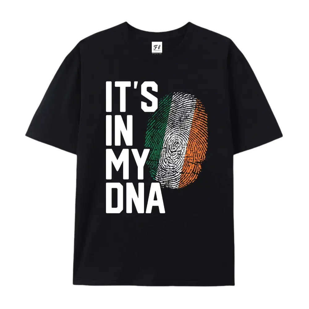 Women's Unisex Cotton Short-Sleeve T-Shirt - "It's In My DNA" Graphic, Irish Flag Fingerprint, Ireland Heritage Pride Apparel for Family Reunion, Everyday Wear