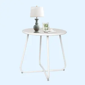 Babion Outdoor Side Tables, Small Round Metal Side Table, Weatherproof Metal End Table for Patio, Yard Balcony, Garden, Porch, Bedside, White On-Site