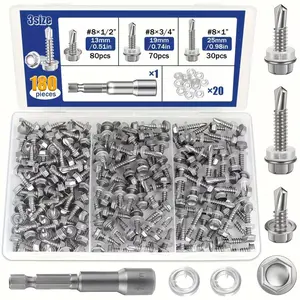 180Pcs 410 Stainless Steel Self-Tapping Screws Assortment Kit – Round Hex Head Screws with Washers, Wrench, Storage Case, Hex Nuts for Wood, Metal Hardware; Teacher Resources for Kids’ Educational Learning