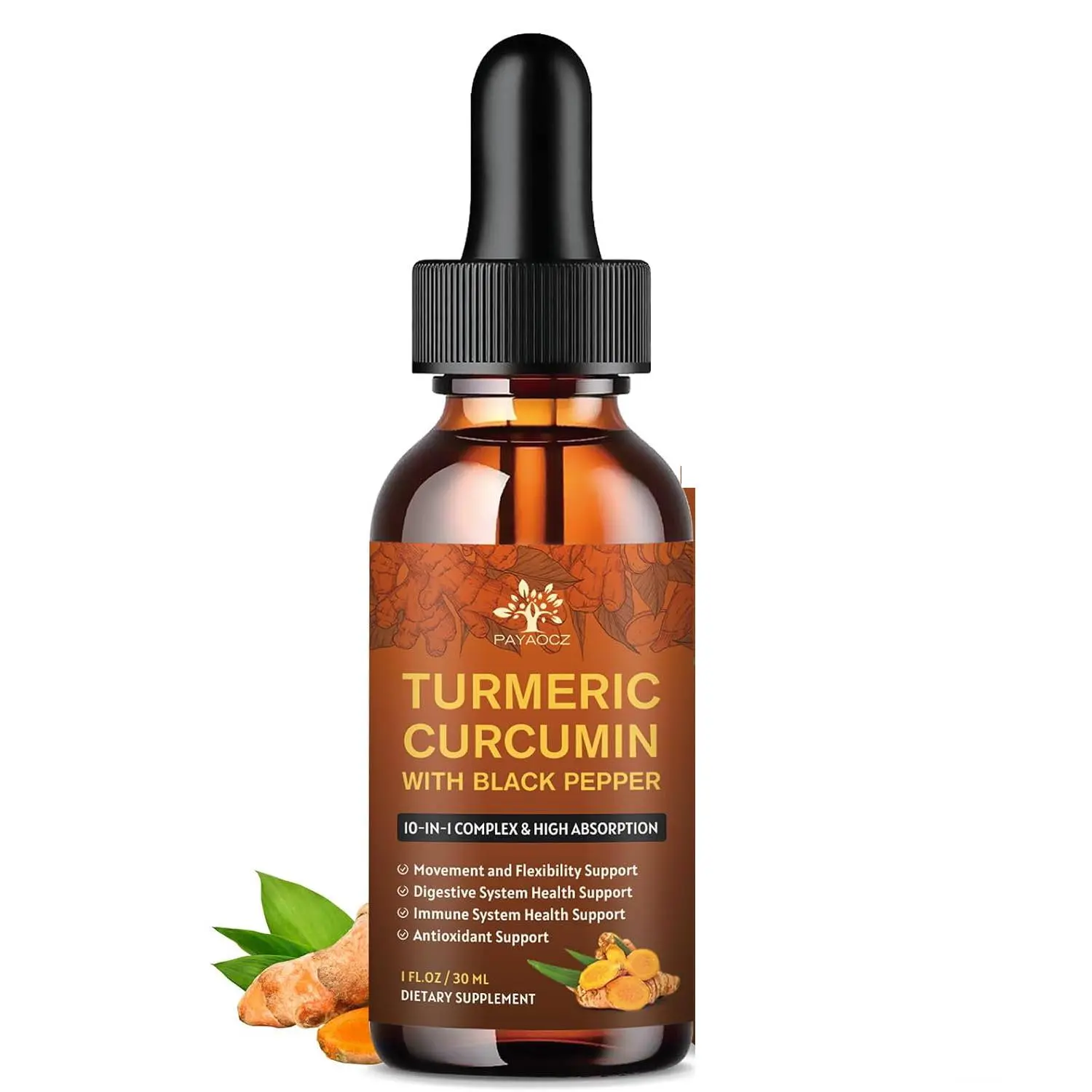 (2 Pack) Organic Turmeric Curcumin Supplement with Black Pepper and Ginger | Liquid Turmeric Extract Drops (with Cinnamon, Rosemary) - Mobility and flexibility support and Digestive Health - 1 Fl Oz