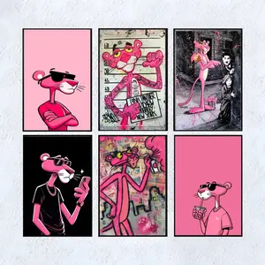 Pink Panther Wall Art Canvas,Cartoon Art, Kids Room Decor, Playful Wall Decor,Waterproof Canvas Poster Print,Dopamine Decor Luxu