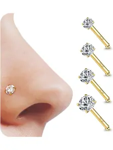 4 Pcs 20g Nose Studs Nose Rings, 1.5/2/2.5/3mm Round Cubic Zirconia, Casual Stainless Steel Jewelry Set