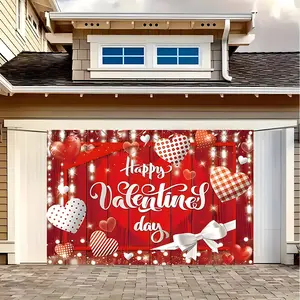 Happy Valentine's Day Backdrop Red Wooden Board with Hearts & Glitter Lights, Large Valentine's Day Banner for Party Decorations, Fabric Photography Background for Photo Booth, Valentine's Day Supplies for Home Indoor Outdoor