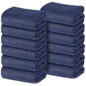 Zenstyle Resilient Tear-Resistant Moving Packing Blankets (12-Piece, 80"x72", 35 lb/dz) - Dark Blue/Black Reinforced Stitched Home Move Shipping Pads for Cargo Haulers, Hang Dry Compatible