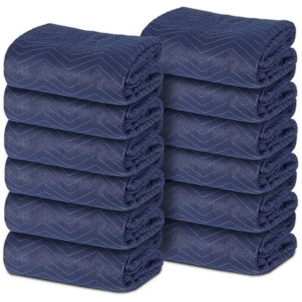 Zenstyle Heavy-Duty Resilient Tear-Resistant Moving Packing Blankets (12-Piece, 80"x72", 35 lb/dz, Cost-Effective) - Dark Blue/Black Reinforced Stitched Pads for Cargo Haulers, Machine Wash & Hang Dry Compatible, Protect Home Move Shipping Items