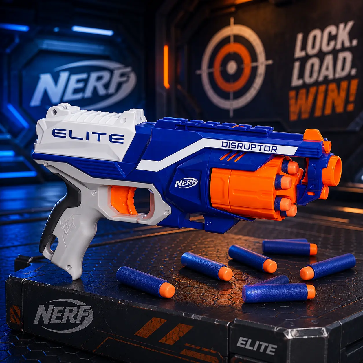 NERF Disruptor Elite Blaster - 6-Dart Rotating Drum, Slam Fire, Includes 6 Official Nerf Elite Darts - for Kids, Teens, Adults