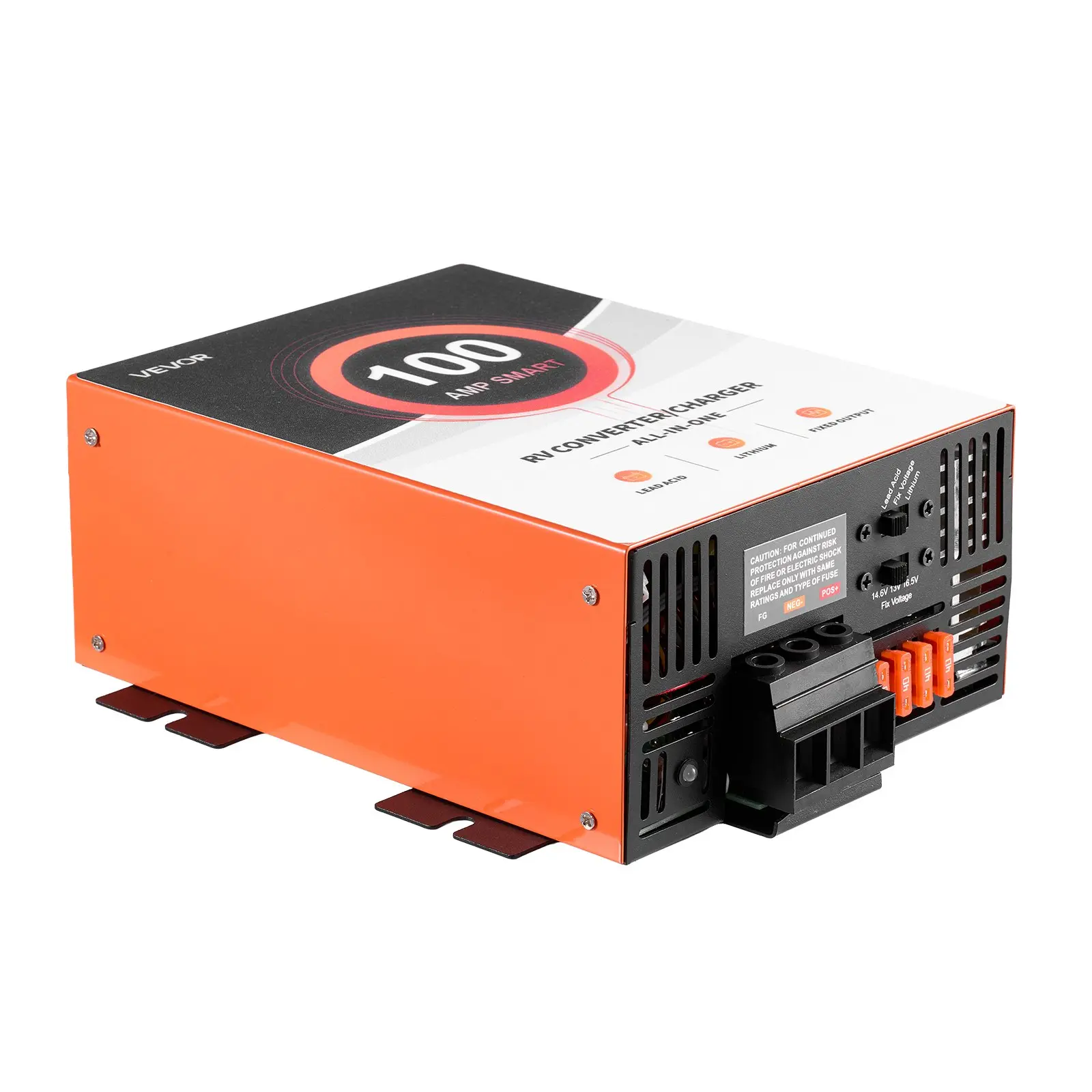 VEVOR 100A 110V AC to 12V DC RV Power Converter Battery Charger Unit, 13V-to-16.5V Range, 75Ah-80Ah Lithium/Lead-Acid Compatible, Metal Casing, Built-in Cooling Fan, Overload Protection, for RV Users, Road Trips
