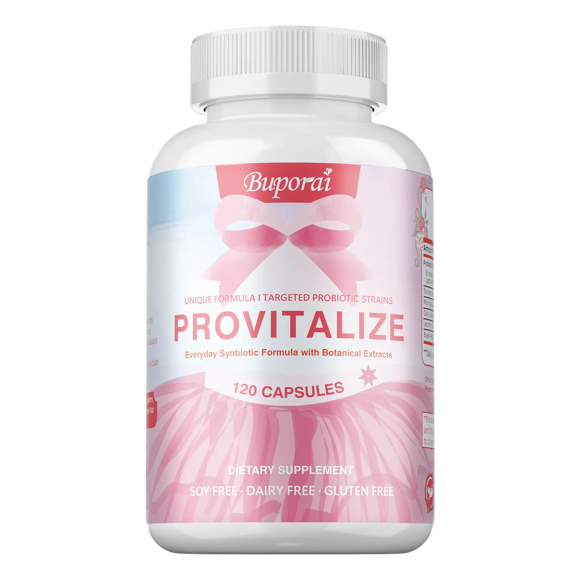Buporai Women's Plant-Based Dairy-Free Probiotic Complex Capsules - 120 Count Bottle, Daily Nutritional Support for Adult Nutrient Absorption