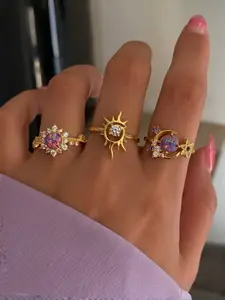 Vintage Gold Moon Ring, Silver Color Star Rings Set, Unique Opal Jewelry Stackable Rings, Dainty Stacking Rings, Everyday Fashion Accessories, Perfect Gift for Friends