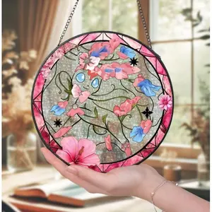 Handcrafted Glass Suncatcher, Pink Floral-Inspired Window Art, Sweet Gift for Fans & Home Decor
