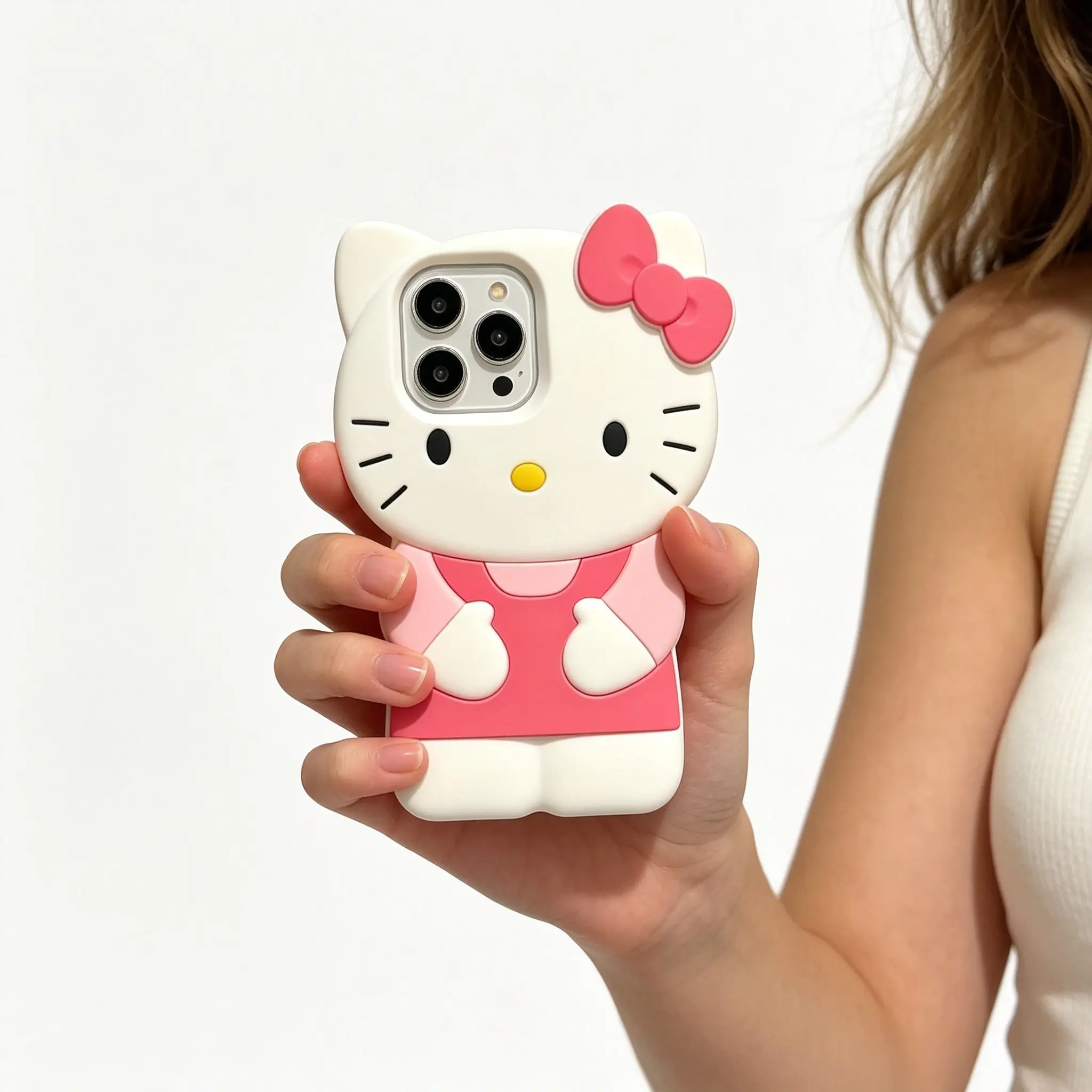 Sanrio Hello Kitty Pink & White Themed Silicone Shockproof Protective Phone Case, Kawaii Cute Cover for Women’s Smartphone, Handheld Cellphone & Other Devices with Enhanced Protection, Casing