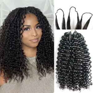 Jerry Curly Feather Crochet Hair Extensions Pre-separated with Knotless String for Braiding Deep Curly Human Hair Reusable for Black & White Women