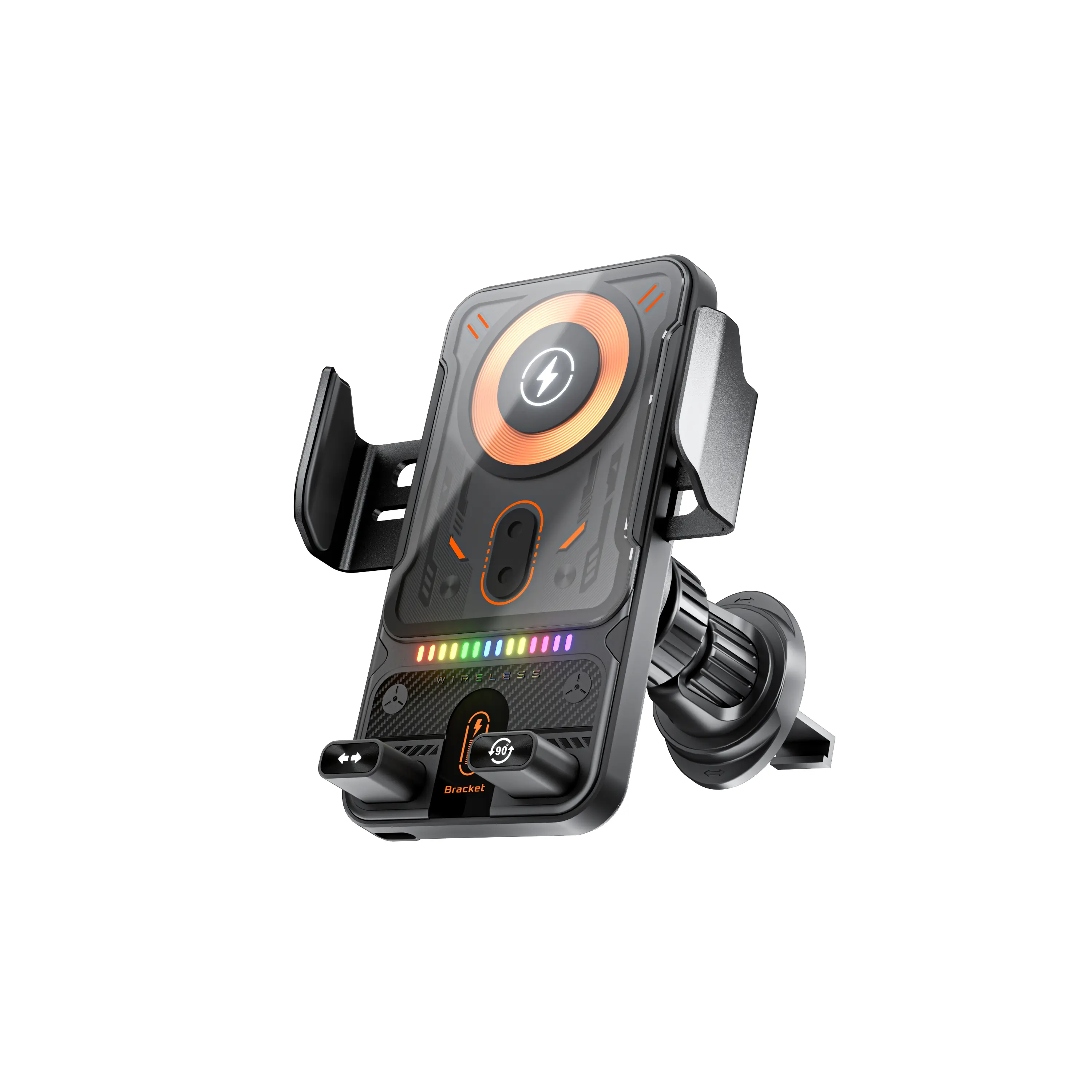 Car Phone Holder Electric Induction Opening Closing 15W Wireless Charging Horizontal Vertical Rotation Air Outlet Mount for Apple Android Phones Multifunctional Charger