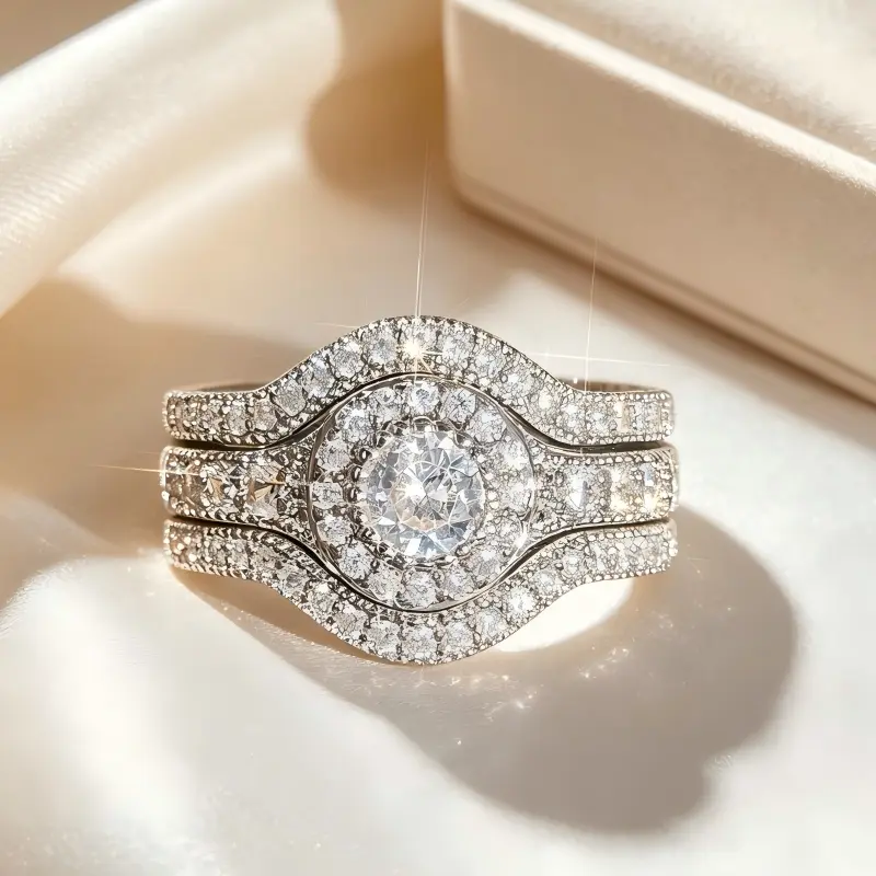 3pc/set Elegant Couple Ring Set with Shining Round Zircon Wedding Engagement Promise Bride Eternal Ring Anniversary Commemorative Ring Birthday Stone Ring Women's Romantic Festival Gift
