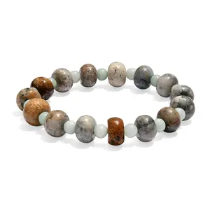Amazonite and Moss Agate 186.00 ctw Beaded Stretch Bracelet