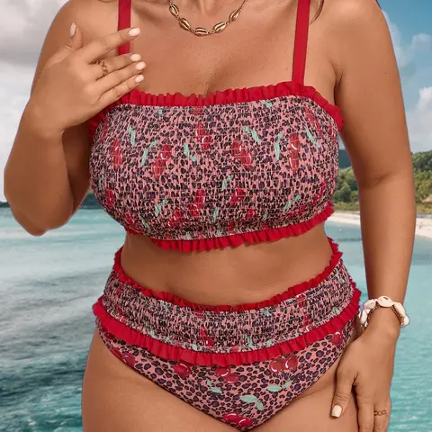 New Women's Plus Size Printed Two-Piece Bikini Swimsuit Set, Beachwear, Large Size Swimwear, High Waist Swimwear, Stylish and Comfortable, High Waisted Swimsuit, High Waisted Bathing Suit, Beach Fashion Swimsuit, Swimsuits Set, Bikinis Sets