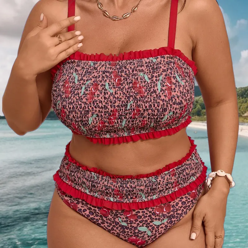 New Women's Plus Size Printed Two-Piece Bikini Swimsuit Set, Beachwear, Large Size Swimwear, High Waist Swimwear, Stylish and Comfortable, High Waisted Swimsuit, High Waisted Bathing Suit, Beach Fashion Swimsuit, Swimsuits Set, Bikinis Sets