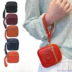Mini Leather Coin Purse for Women, Genuine Cowhide Keychain Wallet, Small Card Holder with Lipstick Storage, Compact Zipper Pouch, Cute Portable Wallet for Travel & Everyday Use