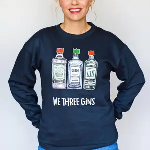 We Three Gins Christmas Sweater, Gin Sweatshirt, unisex Christmas sweater, perfect for holiday wear and outings, made of comfortable and soft fabric.