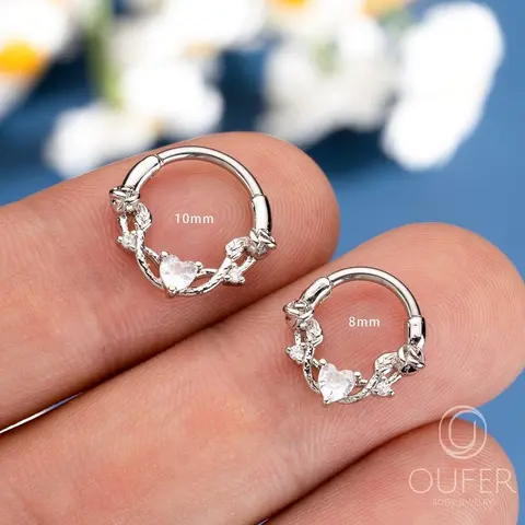 OUFER High-Quality Female 16G 316L Stainless Steel Elegant Heart Design Rose Segmented Hinged Septum Nose Ring - 8mm-inner diameter 10mm, Gold/Silver/Black, Body-Safe for Daily Wear
