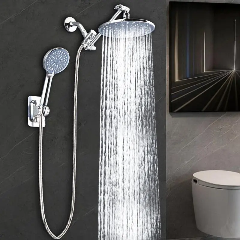 Rainfall Shower System with Handheld Spray, High Pressure Adjustable Shower Head with Extension Arm, Handheld Showerhead Set, Handheld Shower Combo, Bathroom Shower Equipment, Pressure Boosted Shower, Adjustable Handheld Showers, Shower Head Combination