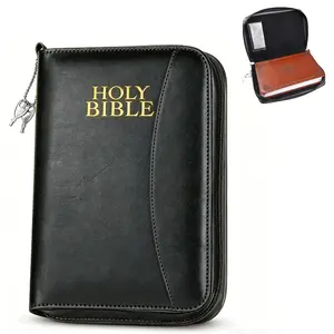 Lockable Bible Cover with Keys, PU Leather Zipper Scripture Case for Standard Bible, Portable Christian Bible Organizer Bag for Church Study Travel, Gift for Men Women