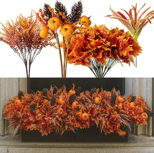 13pcs Artificial Maple Leaf Pumpkin Branch with Berry and Maple Leave for Indoor Outside Hanging Plants Garden Porch Window Box Home Wedding Farmhouse Décor