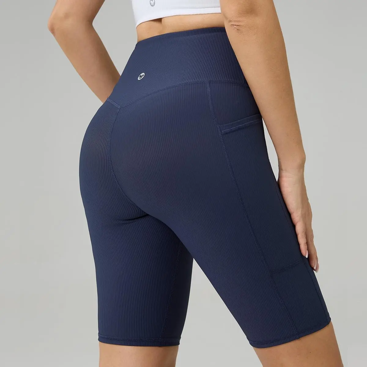 Women's Aarya 931 Unisex High-Waisted Ribbed Biker Active Shorts - 4-Way Stretch, Sculpting, Butt-Lifting, Side Pockets, Abdomen Support, Sporty Chic, Core-Enhancing for Gym, Biking