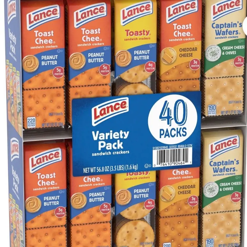 Variety Pack Sandwich Crackers 40 Packs Toasty Peanut Butter Cheddar Cheese Cream Cheese & Chives 5g Protein