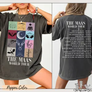 Sarah J. Maas World Tour Comfort Colors tee, Licensed SJM merch, Throne of Glass TOG shirt, ACOTAR merch Crescent City Fan Apparel Maas Tour
