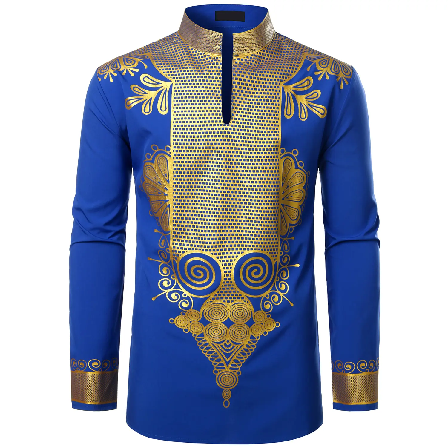 ZEROYAA Men's Africa Stand-up Collar Long Sleeve Dashiki Shiny Pattern Printed Dazzling Shirt Ethnic Elastic fathers day gift for boyfriend father's day shirts memeshirts funny shirts father's dad gifts black people Fashion Polyester Tops